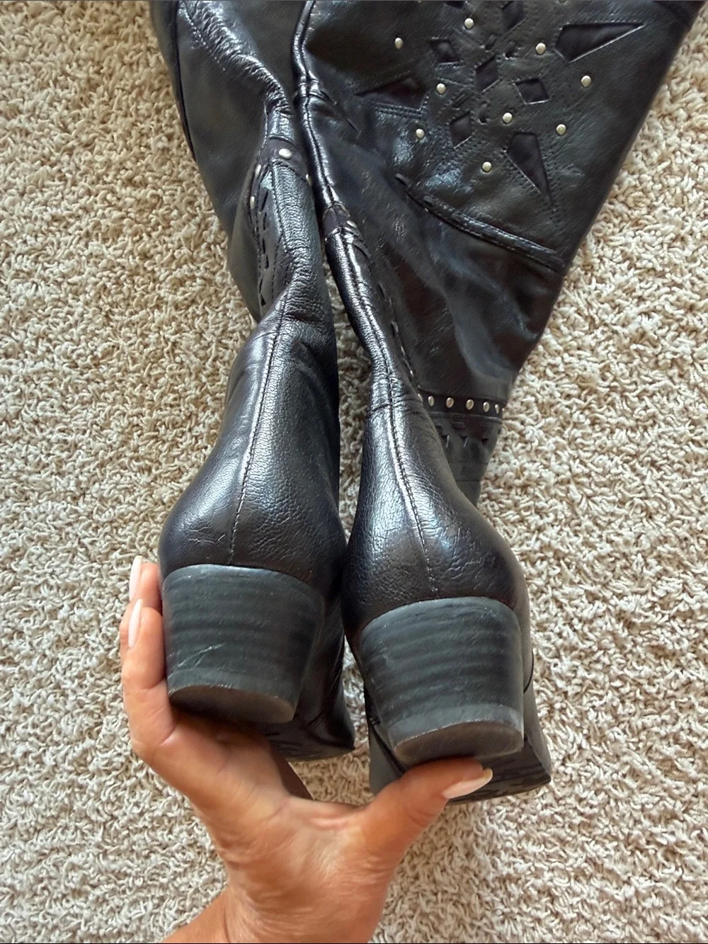 Nine West Black Over-The-Knee Studded Leather Boots
